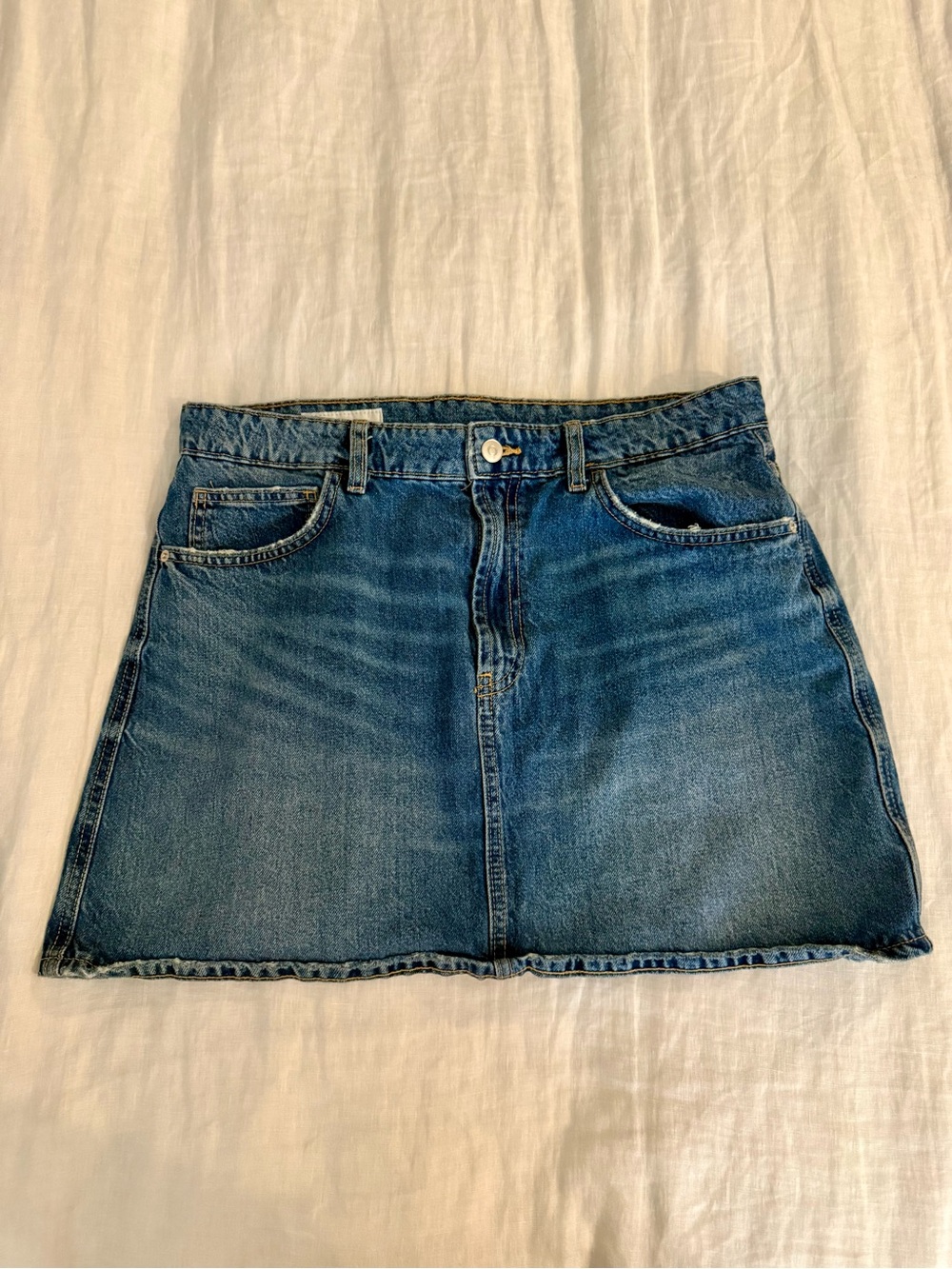 ZARA Blue Denim A-Line Mini Skirt